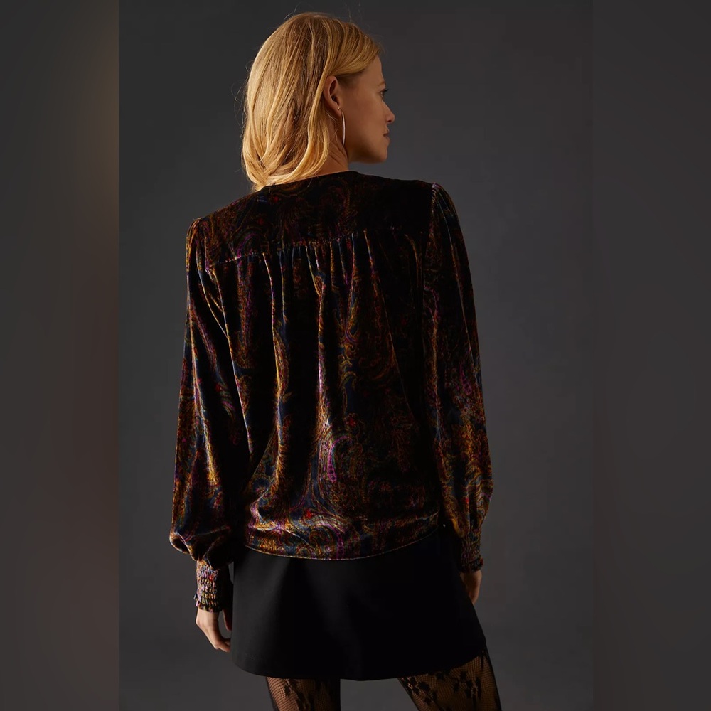 Anthropology Multicolor Velvet Wrap Top - Picture 5 of 16